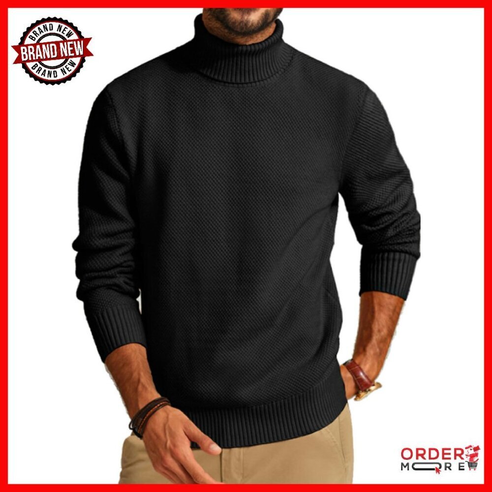 Men's Slim Fit Turtleneck Sweater, Ribbed Knit Pullover, Long Sleeve Mock Neck